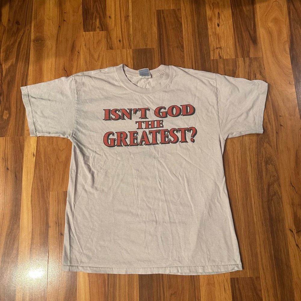 Vintage Y2K God Is Like Graphic Jesus T-Shirt Mens Large Beige Religious Tee